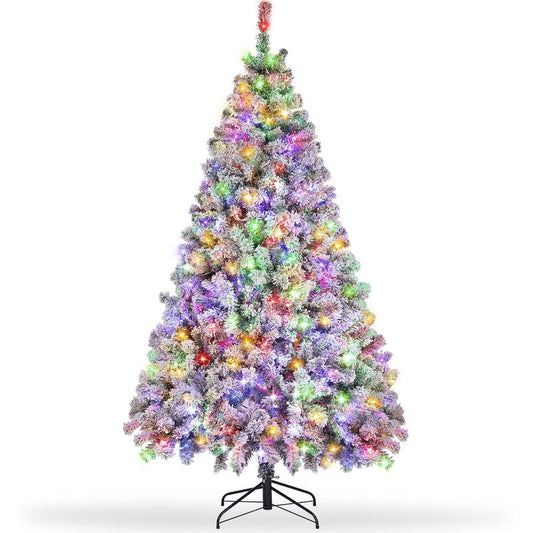 6/7.5 FT Pre-Lit Holiday Christmas Tree with 617/1040 Snow Flocked Branches, 220/370 Warm White & Color Changing LED Lights Christmas Decoration Garden Decor